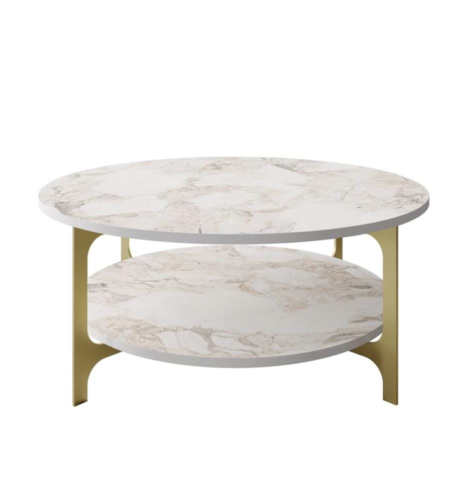 Or, Blanc, Tables Basses, 90X90X36,8 cm, Assiette De Particules Enrobée De Mélamine