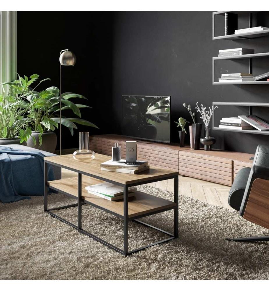 Couleur Noix, Noir, Tables Basses, 47X110.4X52 cm, Plaque De Particules Enrobée De Mélamine