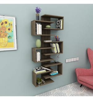 Colore In Noce, Scaffali, 161.3X75X21,3 cm, Piastra Di Particelle Rivestita Di Melamina