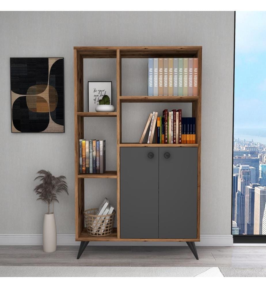 Etagère, Noyer clair, Anthracite, Panneau de particules mélaminé