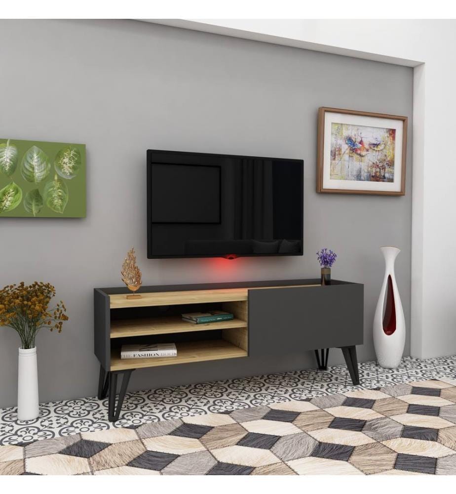 Eichenfarbig,Anthrazit, Tv Schränke, 49,5X120X33,1 cm, Melaminbeschichtete Partikelplatte