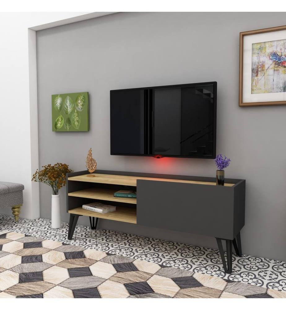 Eichenfarbig,Anthrazit, Tv Schränke, 49,5X120X33,1 cm, Melaminbeschichtete Partikelplatte