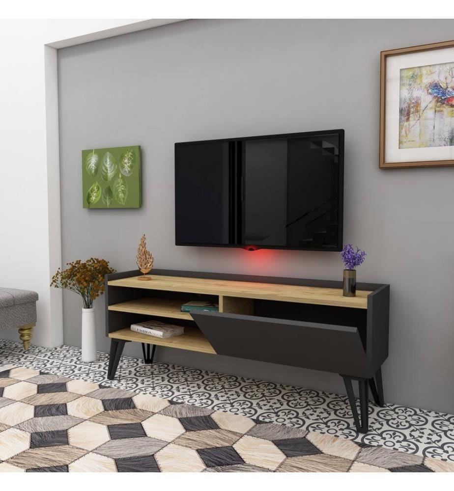 Eichenfarbig,Anthrazit, Tv Schränke, 49,5X120X33,1 cm, Melaminbeschichtete Partikelplatte