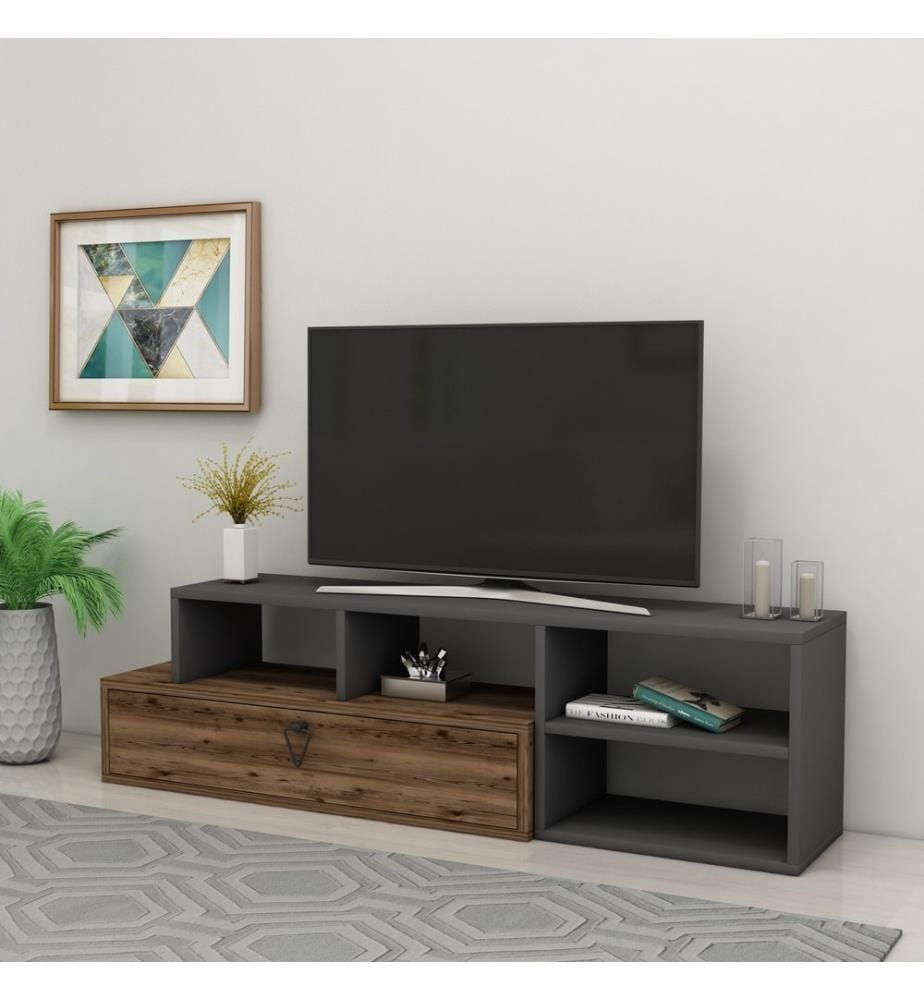 Meuble TV, Noyer clair, Anthracite, Panneau de particules mélaminé