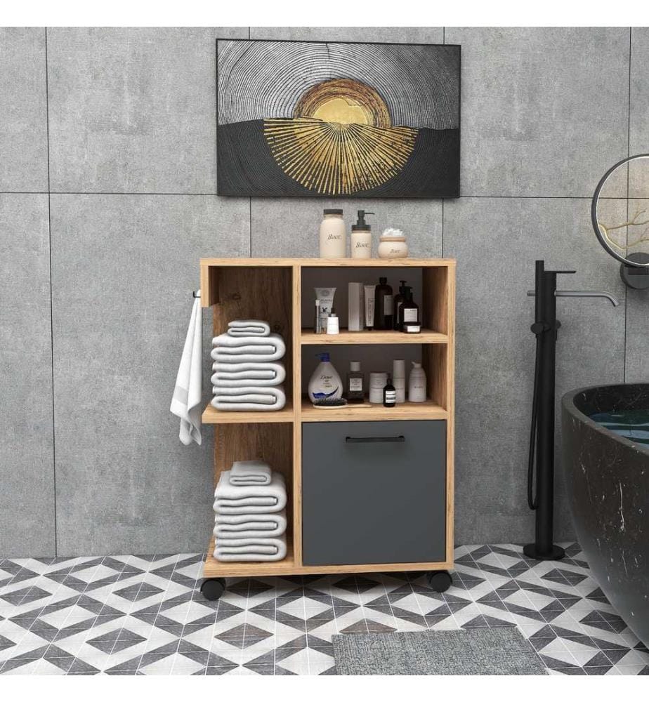 Meuble multifonction, pin Atlantique, anthracite, PANNEAUX DE PARTICULES 100 % MÉLAMINÉS