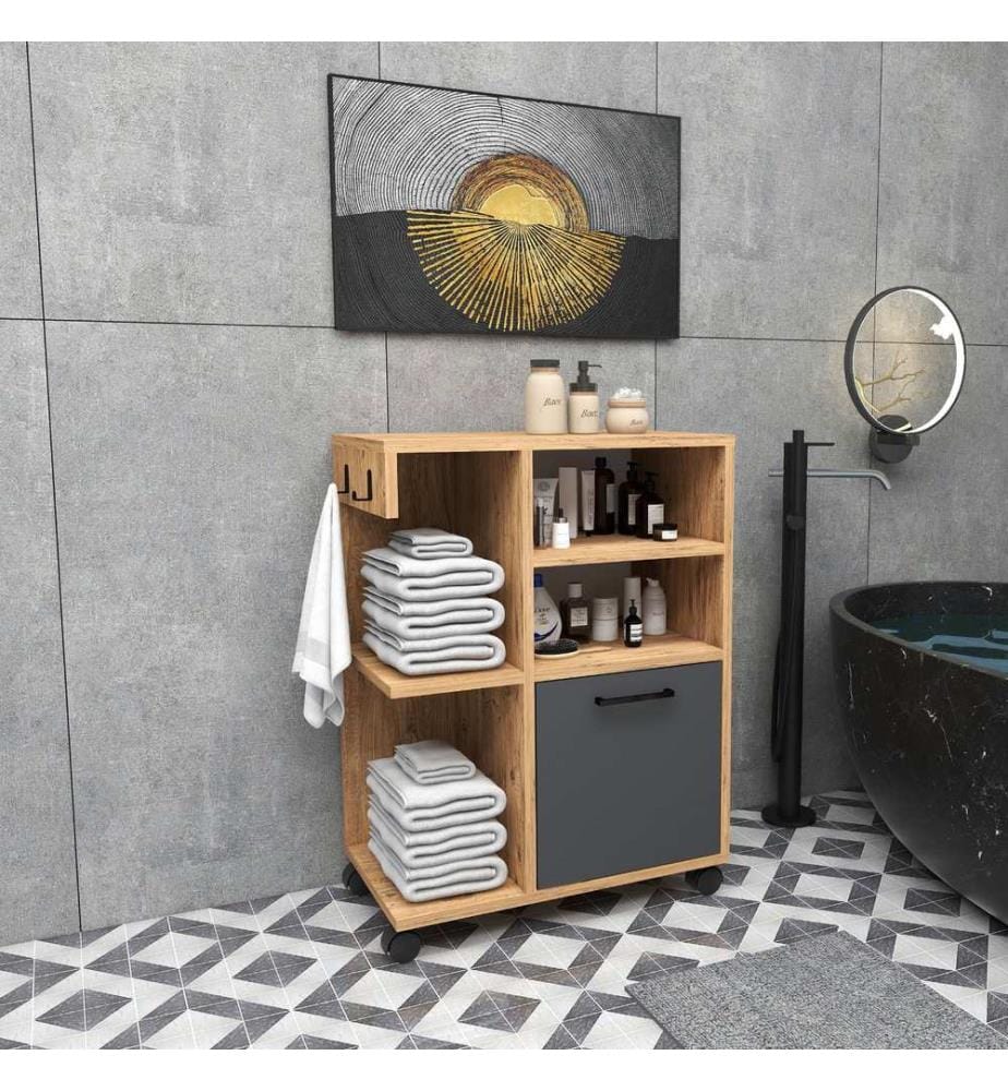 Meuble multifonction, pin Atlantique, anthracite, PANNEAUX DE PARTICULES 100 % MÉLAMINÉS