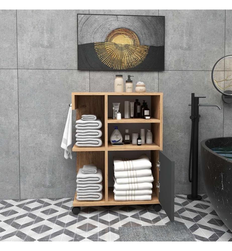 Meuble multifonction, pin Atlantique, anthracite, PANNEAUX DE PARTICULES 100 % MÉLAMINÉS