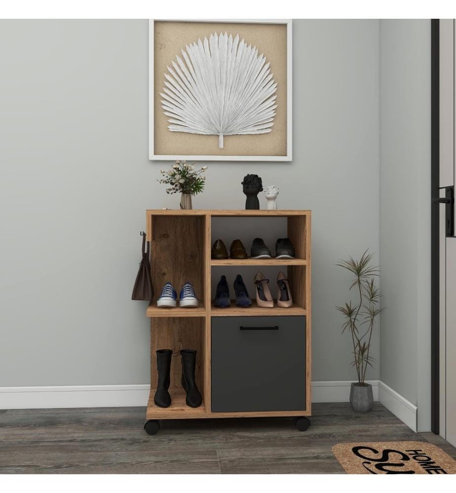 Meuble multifonction, pin Atlantique, anthracite, PANNEAUX DE PARTICULES 100 % MÉLAMINÉS