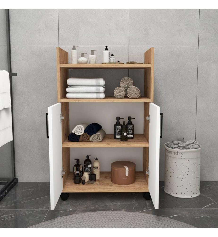 Meuble multifonction, pin Atlantique, blanc, PANNEAUX DE PARTICULES 100 % MÉLAMINÉS