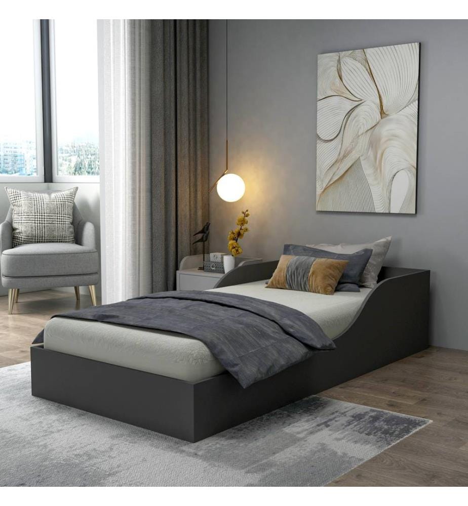 Lit simple, anthracite, PANNEAUX DE PARTICULES 100 % MÉLAMINÉS
