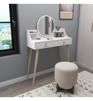 Tavolo da trucco, bianco, pannello di particelle rivestito in melamina, specchio incluso
