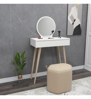 Tavolo da trucco, bianco, pannello di particelle rivestito in melamina, specchio incluso