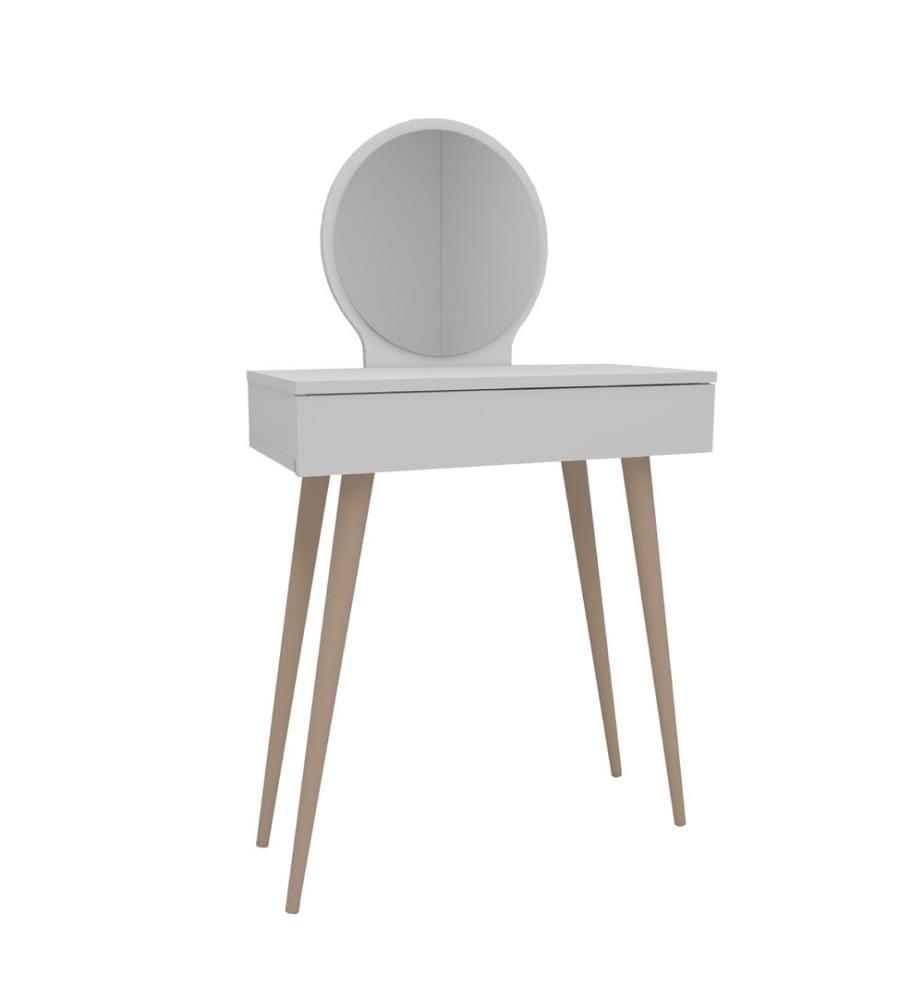 Table de maquillage, blanc, panneau de particules mélaminé, miroir inclus