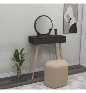 Tavolo da trucco, antracite, pannello di particelle rivestito in melamina, specchio incluso