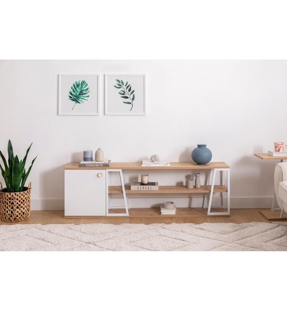 Meuble TV, Saphir, Blanc, 100% Melamine Particle Board