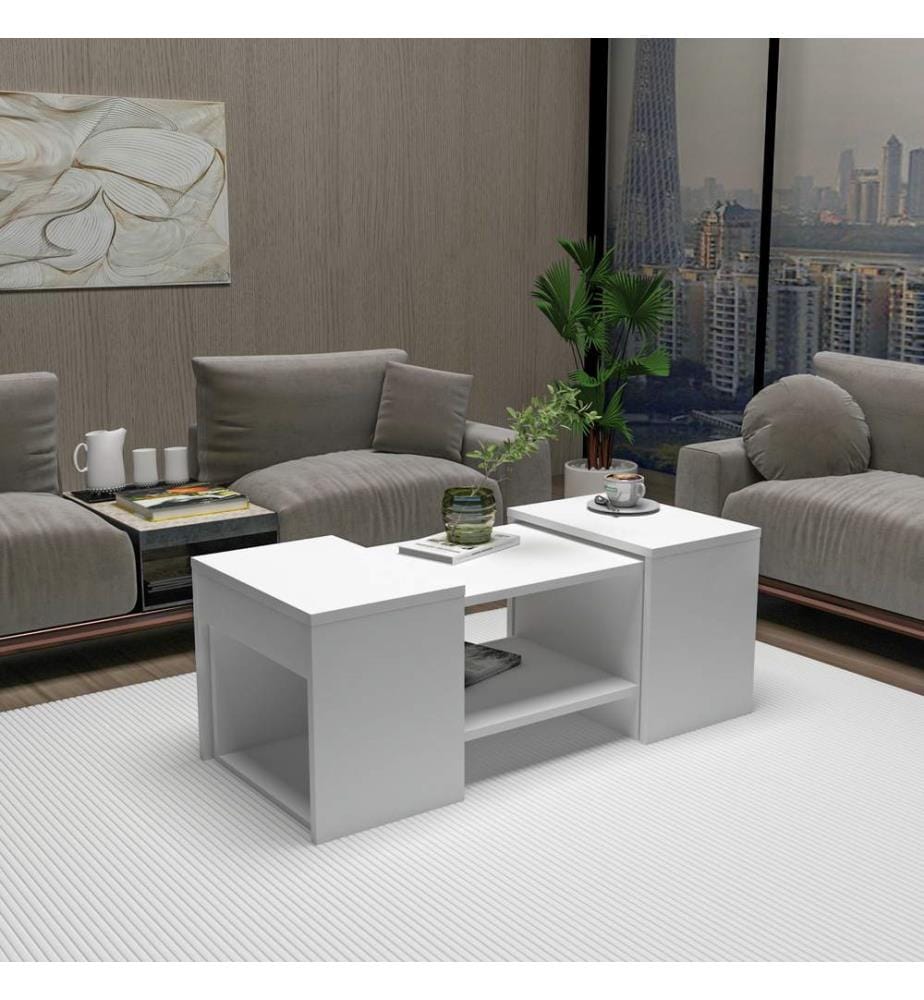 Ensemble de tables basses, blanc, PANNEAUX DE PARTICULES 100 % MÉLAMINÉS