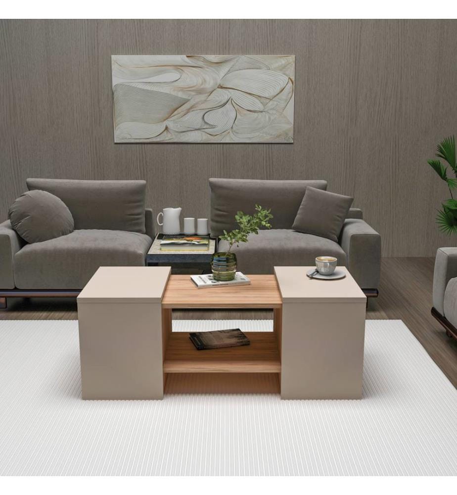 Ensemble de tables basses, pin atlantique, beige, PANNEAUX DE PARTICULES 100 % MÉLAMINÉS
