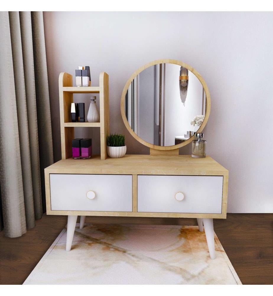 Coiffeuse, blanche, saphir, 100 % PANNEAUX DE PARTICULES REVÊTUS DE MÉLAMINE, miroir