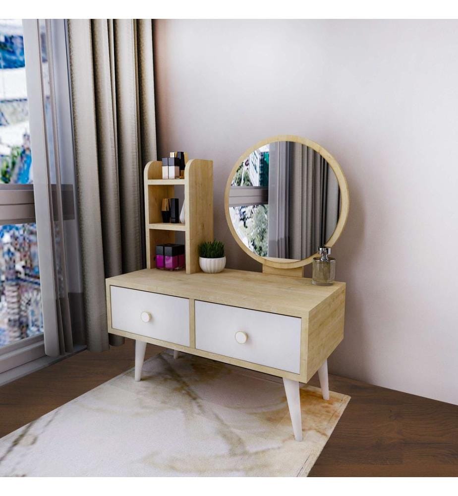 Coiffeuse, blanche, saphir, 100 % PANNEAUX DE PARTICULES REVÊTUS DE MÉLAMINE, miroir