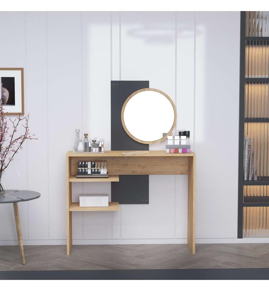Coiffeuse, saphir, anthracite, PANNEAU DE PARTICULES 100 % MÉLAMINÉ, miroir