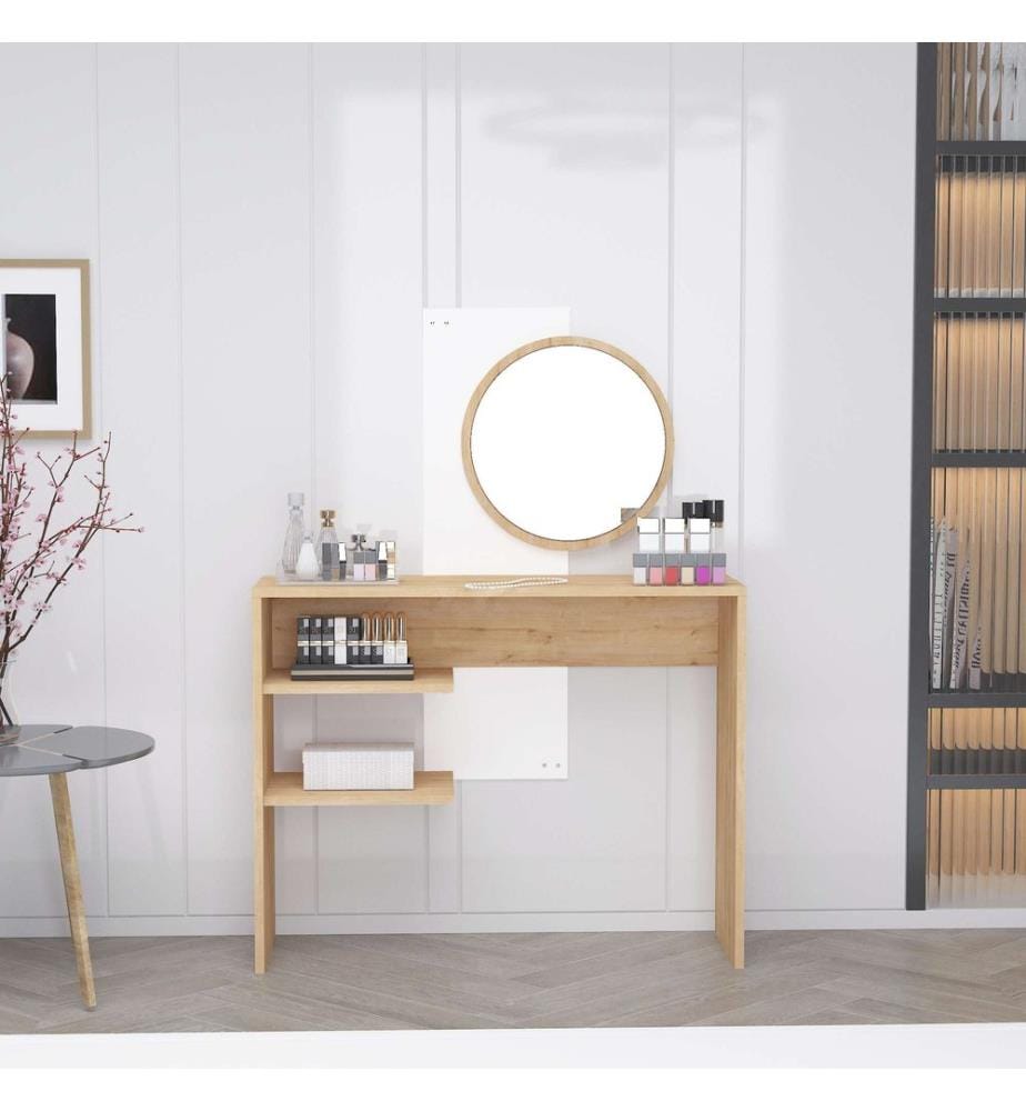 Coiffeuse, saphir, blanc, panneau de particules 100 % mélaminé, miroir