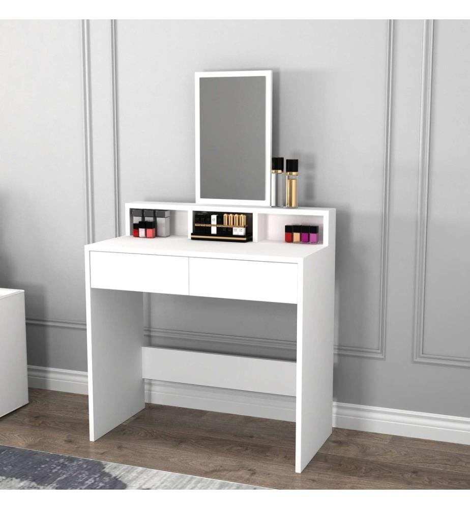 Coiffeuse, blanche, panneau de particules 100 % mélaminé, miroir