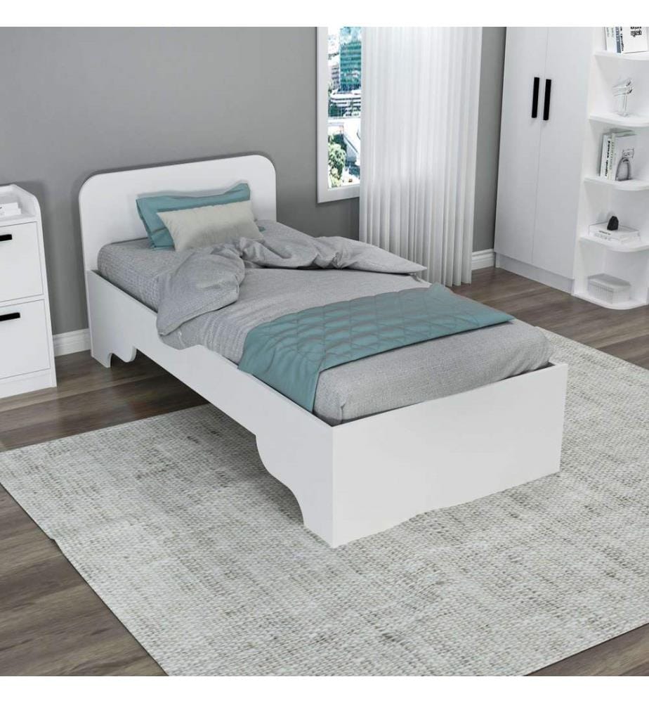 Lit simple, blanc, panneau de particules 100 % mélaminé