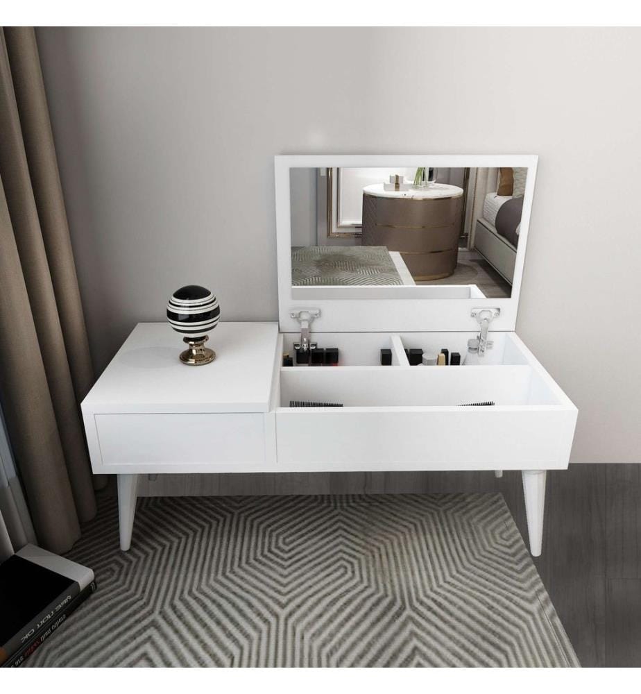 Coiffeuse, blanche, panneau de particules 100 % mélaminé, miroir