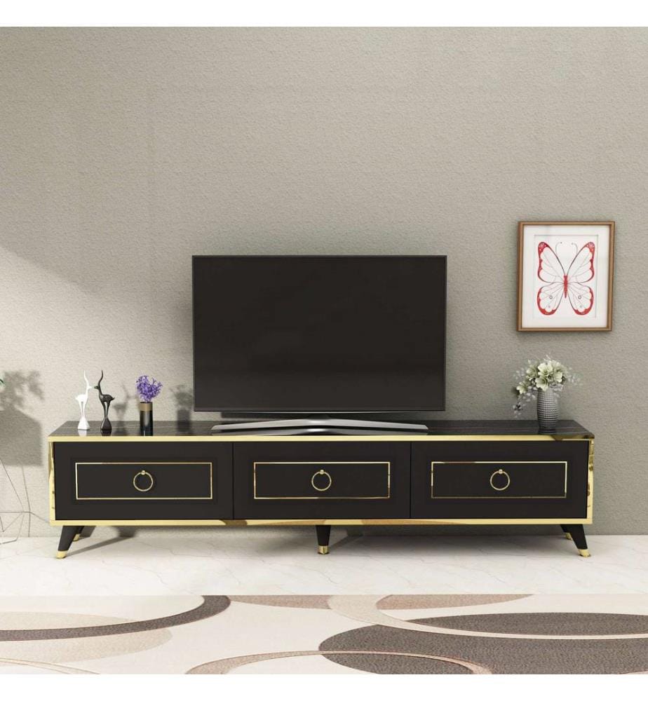 TV-Ständer, Schwarz, Gold, 100 % MELAMINBESCHICHTETE SPANPLATTE
