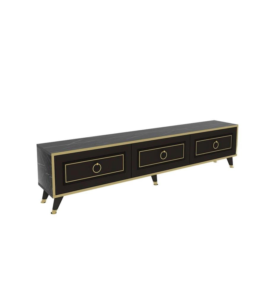 TV-Ständer, Schwarz, Gold, 100 % MELAMINBESCHICHTETE SPANPLATTE