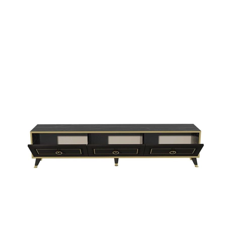 TV-Ständer, Schwarz, Gold, 100 % MELAMINBESCHICHTETE SPANPLATTE