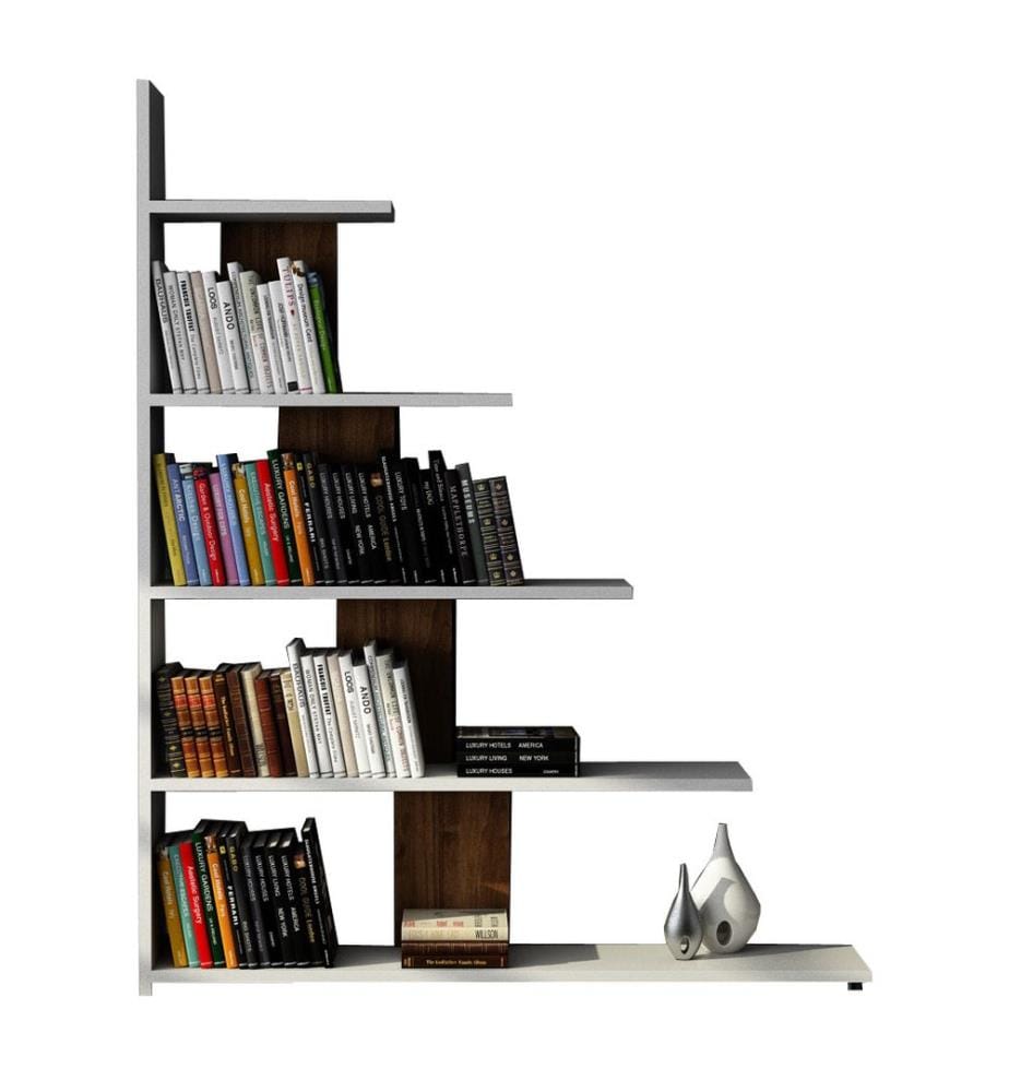 Weiss,Nussbaumfarbe, Bücherregale, 120X121,8X19,5 cm, Melaminbeschichtete Partikelplatte