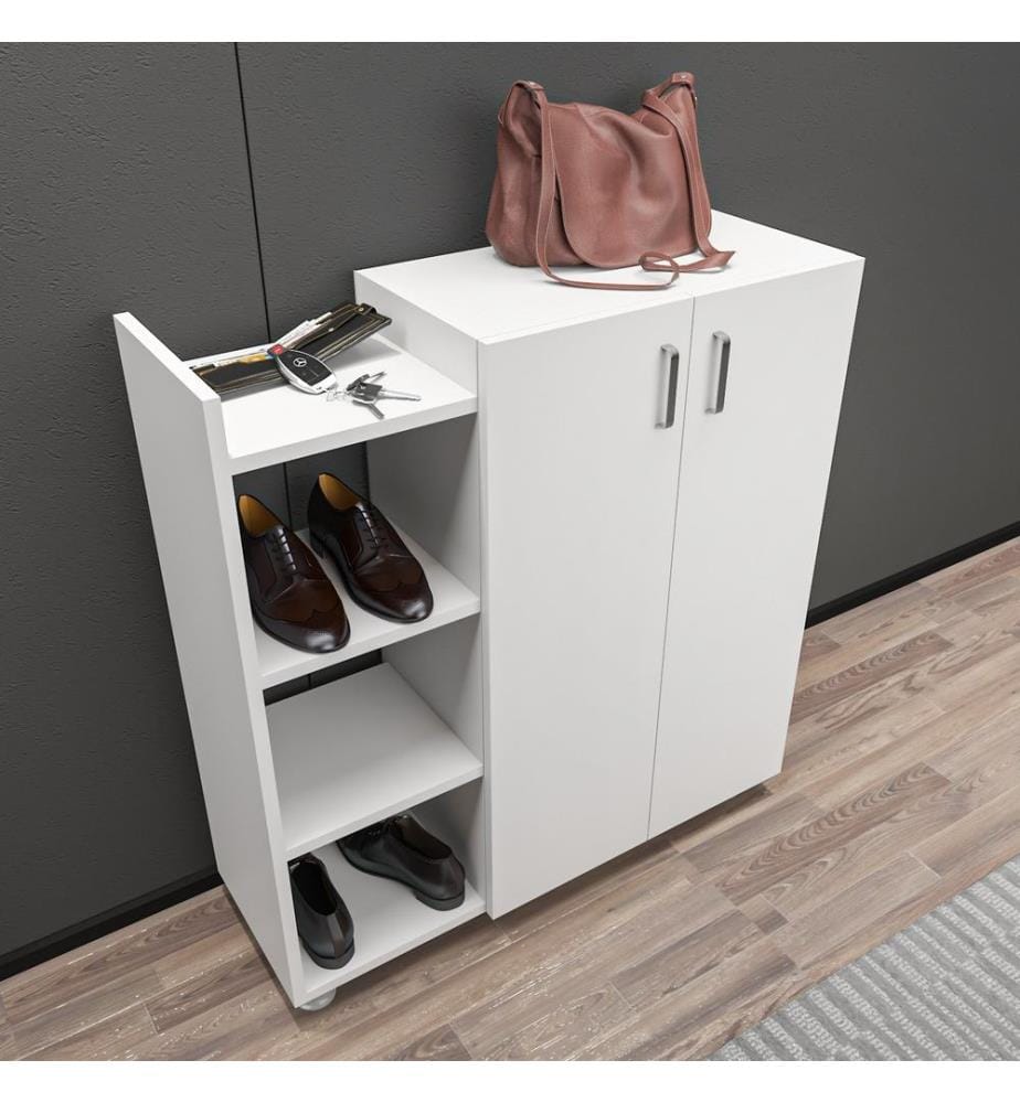 Blanc, Armoires À Chaussures, 95X90X29,6 cm, Plaque De Particules Enrobée De Mélamine