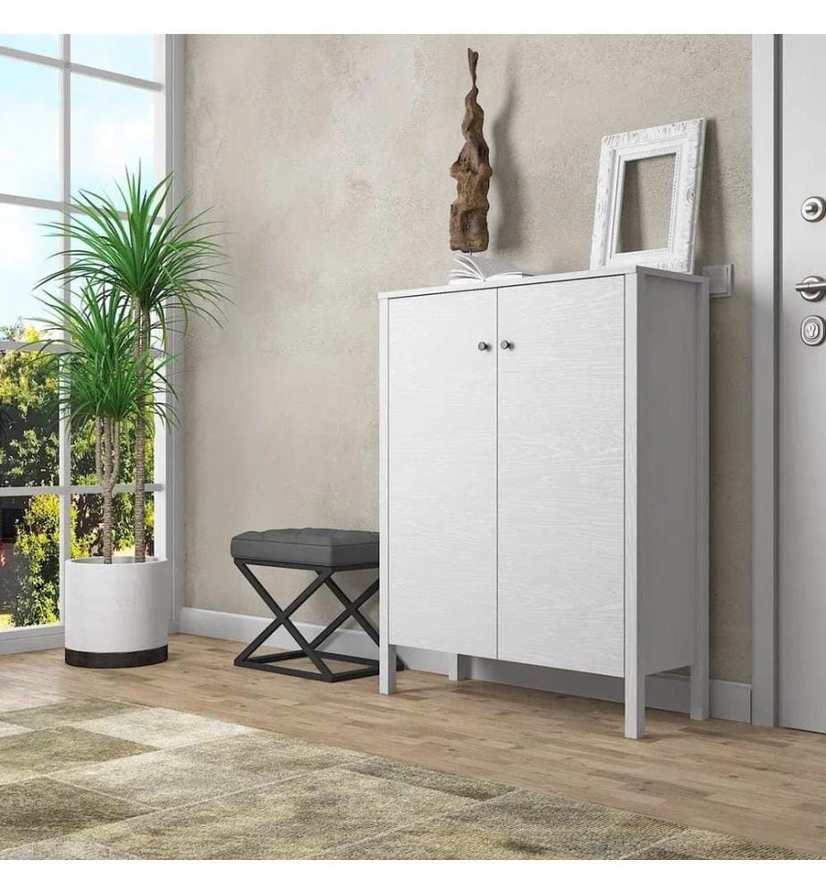 Schuhschrank, Holz, weiss, 100 % SPANPLATTE, MDF-Rahmen, Metallgriff