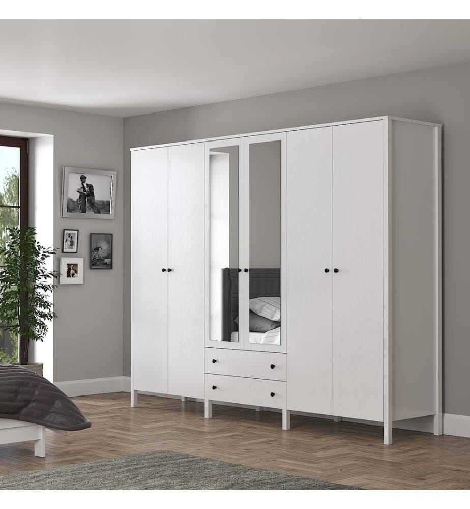 Kleiderschrank, Holz, weiss, 100 % SPANPLATTE, MDF-Rahmen, Metallgriff