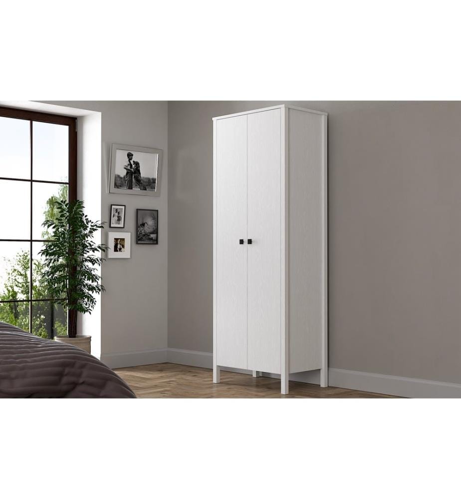 Kleiderschrank, Holz, weiss, 100 % SPANPLATTE, MDF-Rahmen, Metallgriff