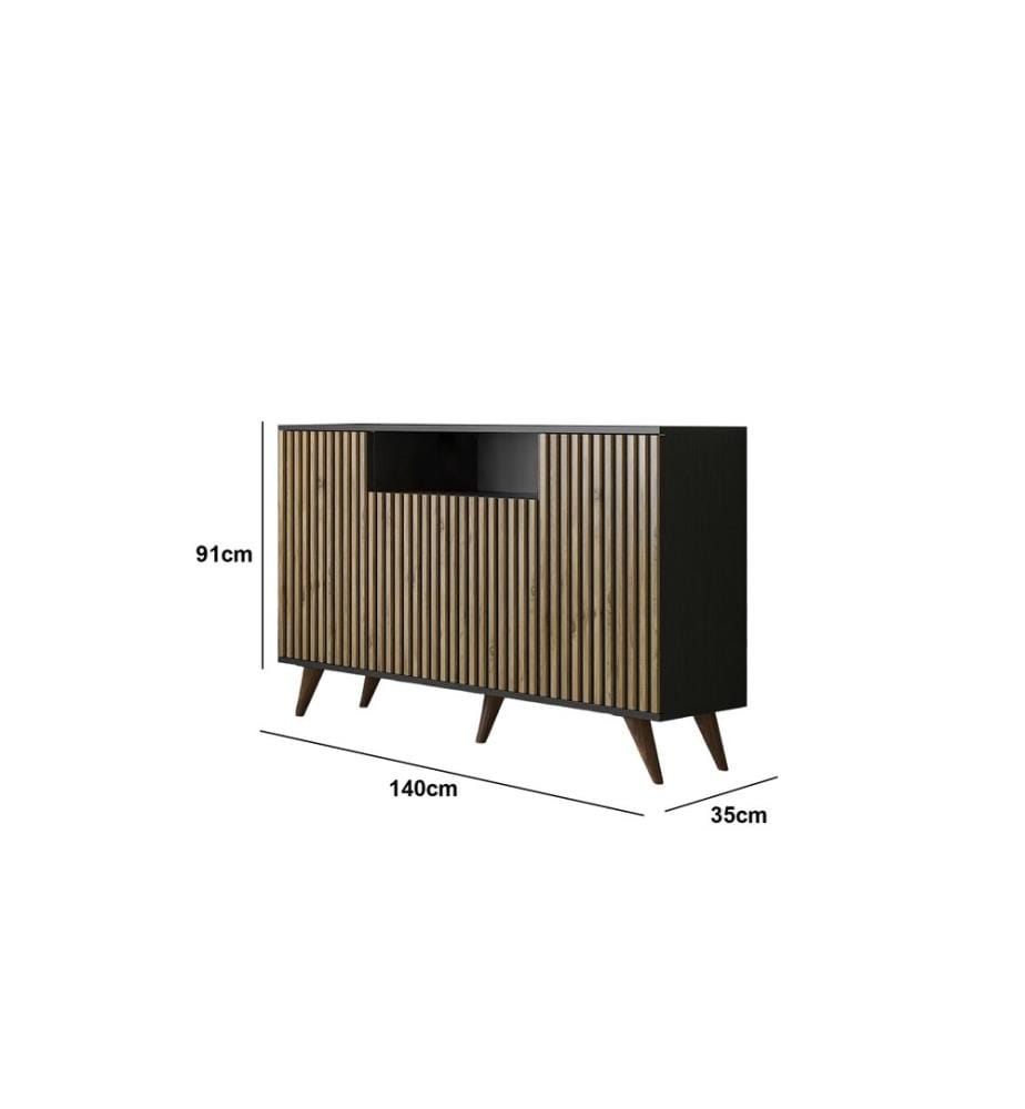 Konsole, Holz, schwarz, Atlantik-Kiefer, 100 % SPANPLATTE, MDF-Rahmen