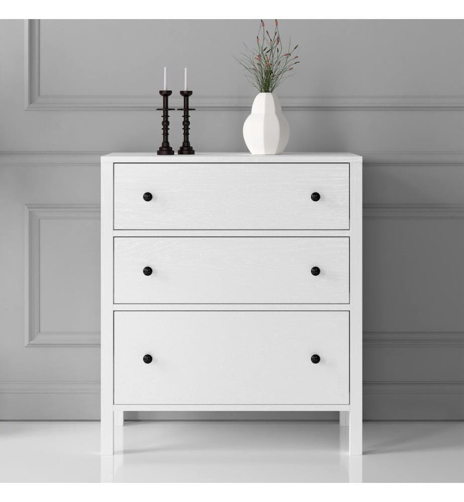 Commode, bois, blanc, 100 % aggloméré, cadre en MDF, poignée en métal