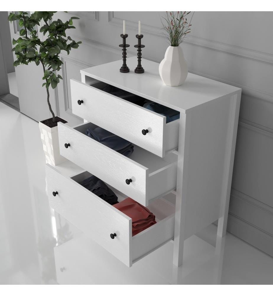 Commode, bois, blanc, 100 % aggloméré, cadre en MDF, poignée en métal