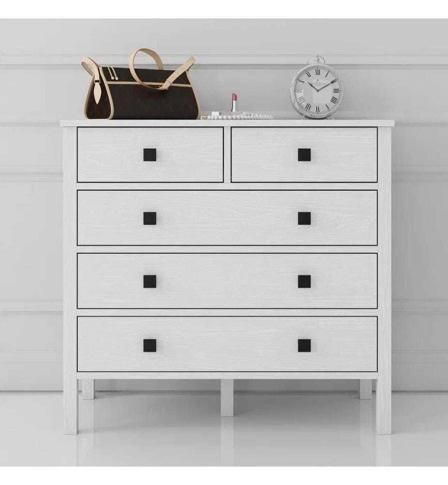 Comò, in legno, bianco, 100% truciolare, telaio in MDF, maniglia in metallo