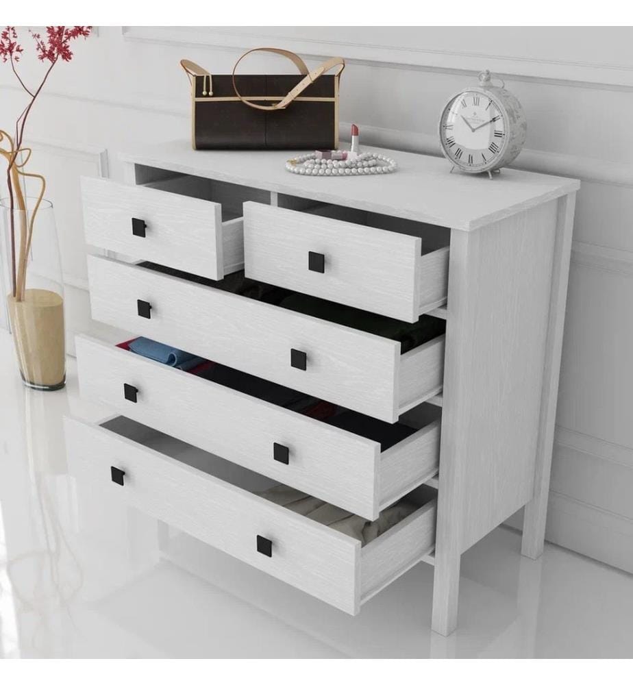 Comò, in legno, bianco, 100% truciolare, telaio in MDF, maniglia in metallo