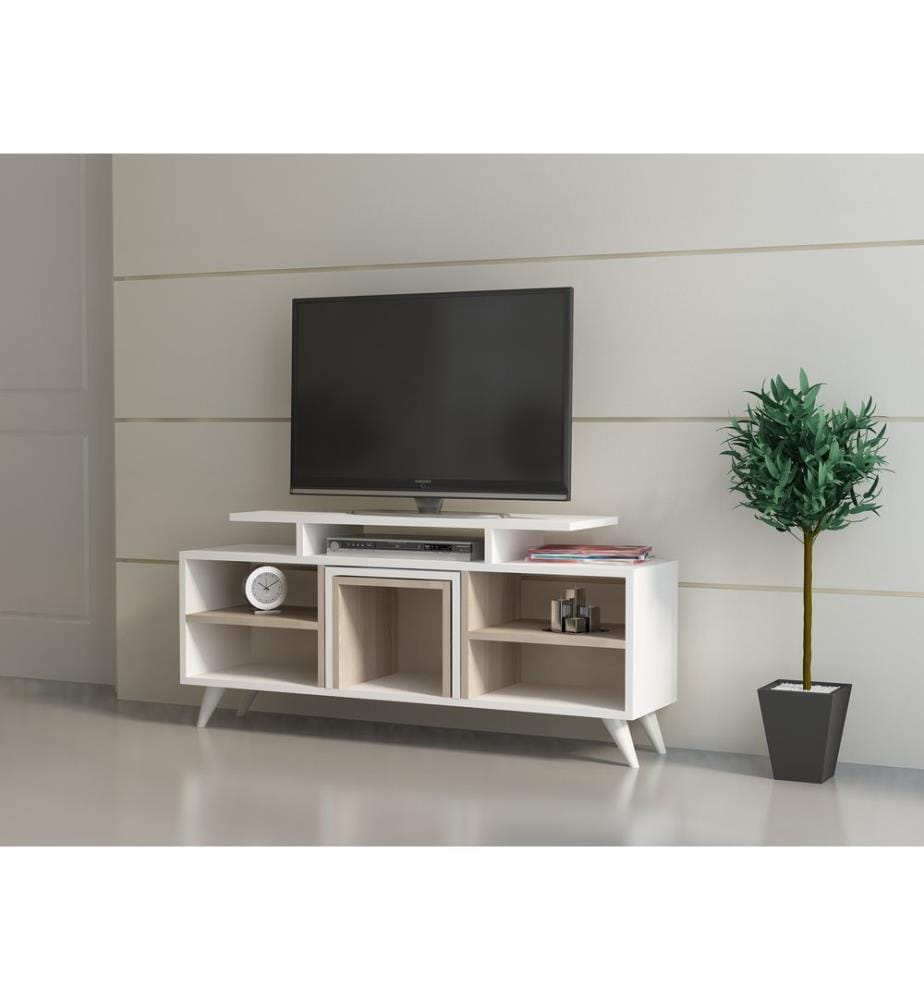 Blanc, Armoires Tv, 56,9X120X29,5 cm, Plaque De Particules Enrobée De Mélamine