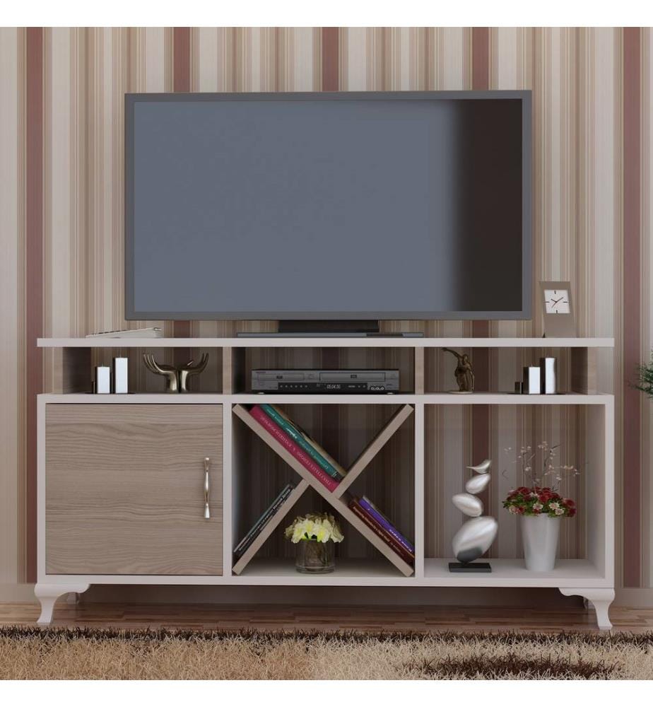 Weiss, Tv Schränke, 53,6X120X29,5 cm, Melaminbeschichtete Partikelplatte