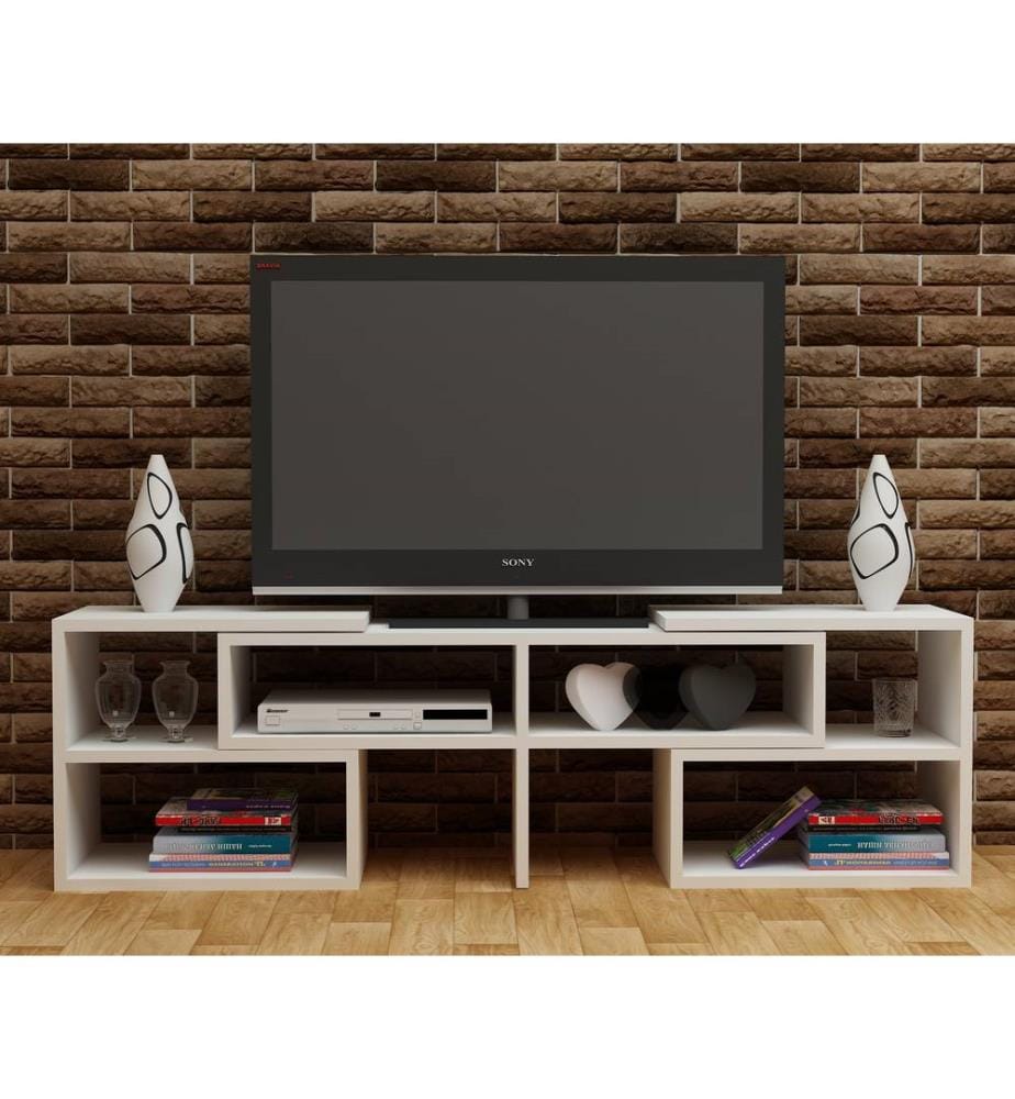 Blanc, Armoires Tv, 40X136.8X29,5 cm, Plaque De Particules Enrobée De Mélamine