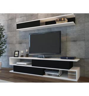 Bianco, Nero, Mobili Tv, 39X176X31,5 cm, Piastra Di Particelle Rivestita Con Melamina