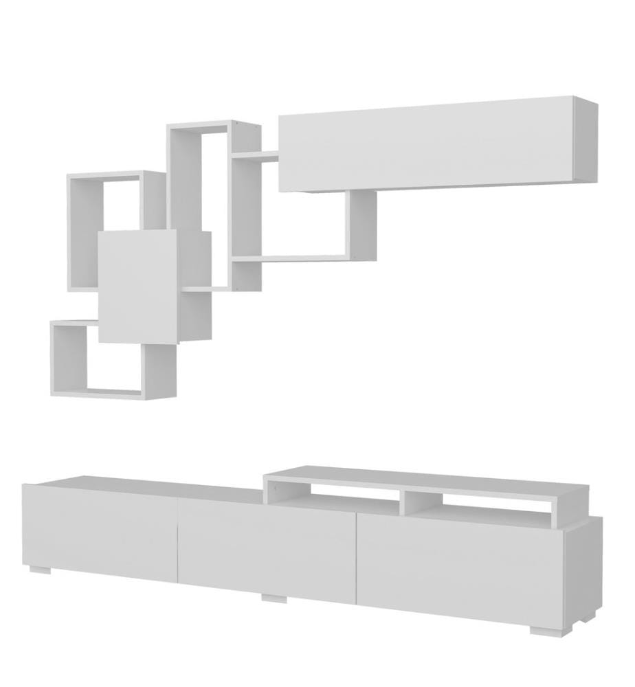 Blancs, Armoires Tv, 30X210X35 cm, Plaque De Particules Enrobée De Mélamine