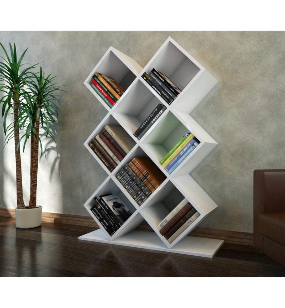 Bianco, Libreria, 129X90X19,5 cm, Piastra Di Particelle Rivestita Con Melamina