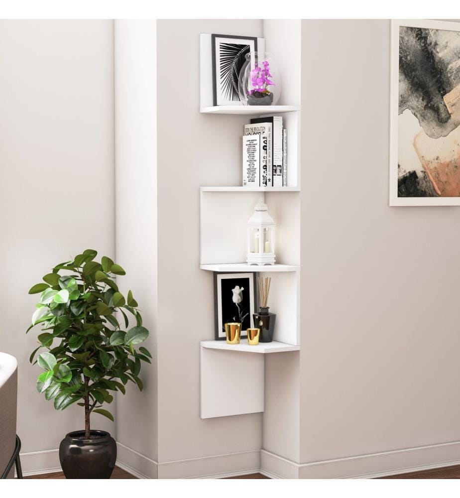 Blanc, Étagère Murale, 29,6X29,6X155,2 cm, Plaque De Particules Enrobée De Mélamine