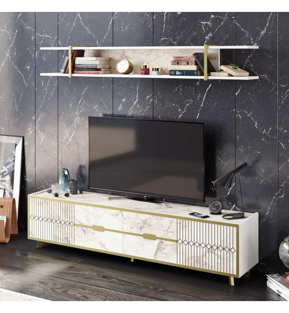 Blanc, Armoires Tv, 43X180X37 cm, Plaque De Particules Enrobée De Mélamine