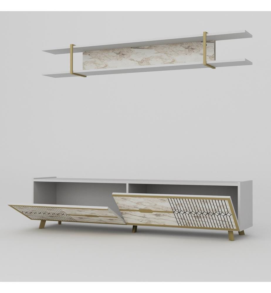 Blanc, Armoires Tv, 43X180X37 cm, Plaque De Particules Enrobée De Mélamine